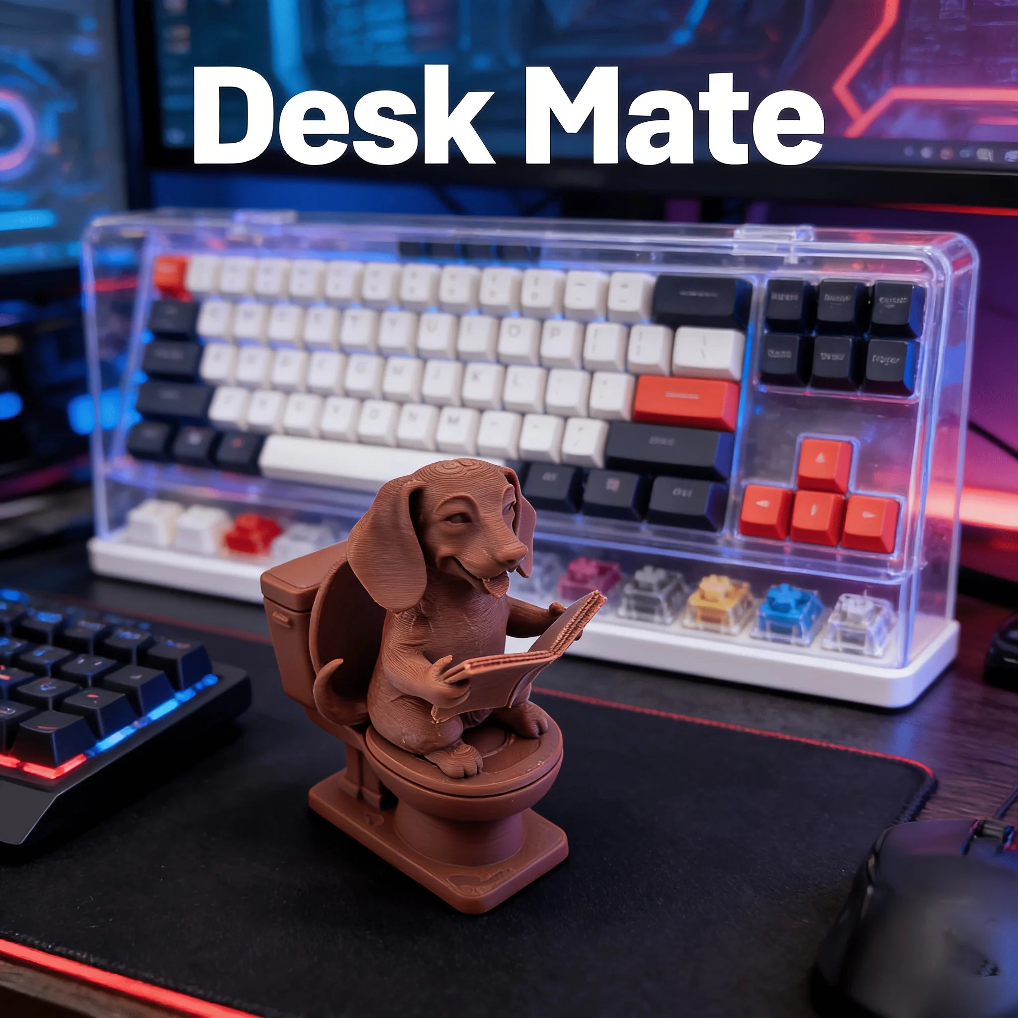 Quirky Dachshund on Toilet Miniature Figurines 3D Printing Desk Mate Humorous Dogs Reading Book Ornaments Decor Home Funny Gifts Oasis Select