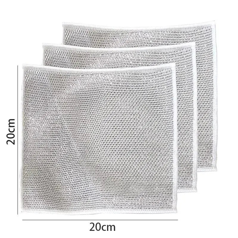 10pcs Magic Dishcloth Silver Wire Cleaning Kitchen Cloth Thickened Microfiber Wash Towel Built-in Sponge Steel Wire Ball Rag Oasis Select
