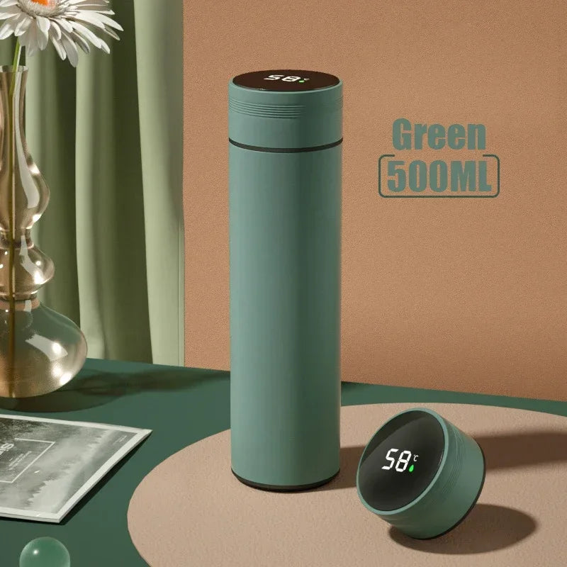 500ML Temperature Display Thermos Cup Stainless Steel Divided Thermos Bottle Outdoor Vacuum Insulated Cup Father's Day Gift Oasis Select Green 500ml