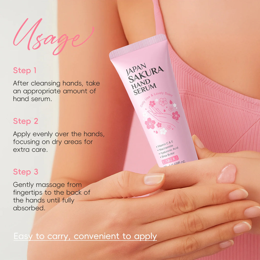 Sakura Cherry Blossom Hand Serum Hyaluronic Acid Brightening Firming Hydrating Anti Aging Hand Cream Absorbs Quickly Skincare Oasis Select