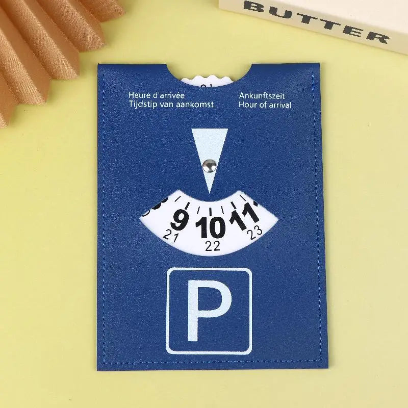New Blue PU Leather Parking Disc 4 Language Version Durable & Water-Resistant Arrival Timer For Car - Universal European Design Oasis Select