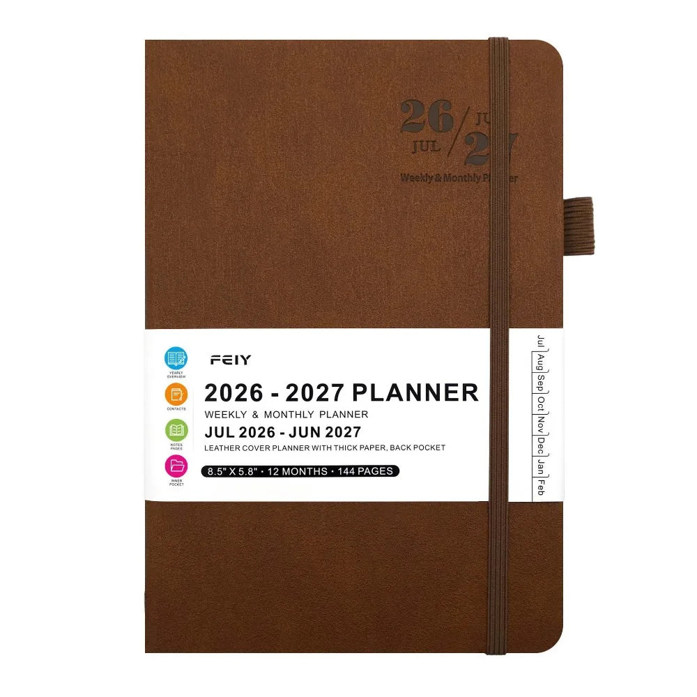 A5 English 2026-2027 Schedule Book Simple Agenda Planner Notebook Thick Paper Time Management Planner School Students Gift Oasis Select Brown