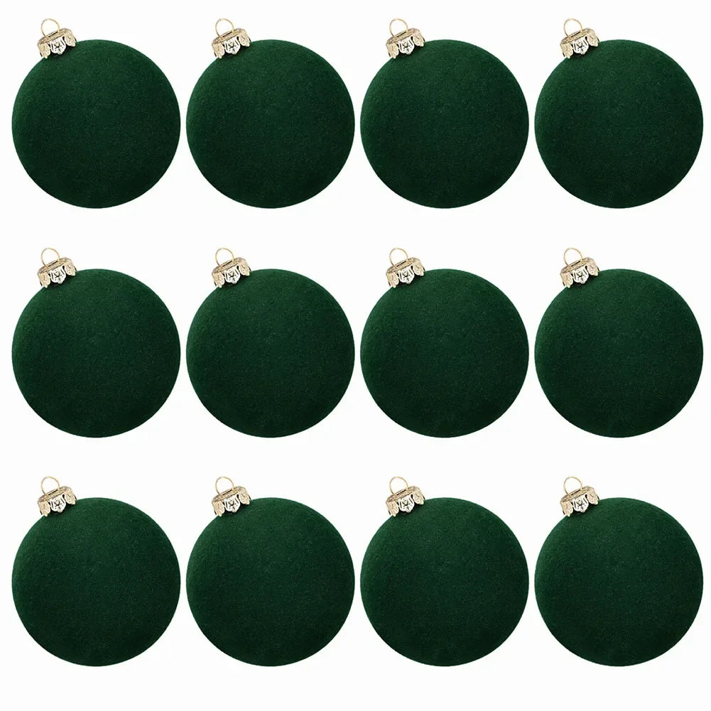 12Pcs Velvet Christmas Ball Ornaments 6cm Christmas Balls Xmas Tree Decorations For Home Decor Xmas Party Navidad 2025 Oasis Select Pure green ink China Mainland