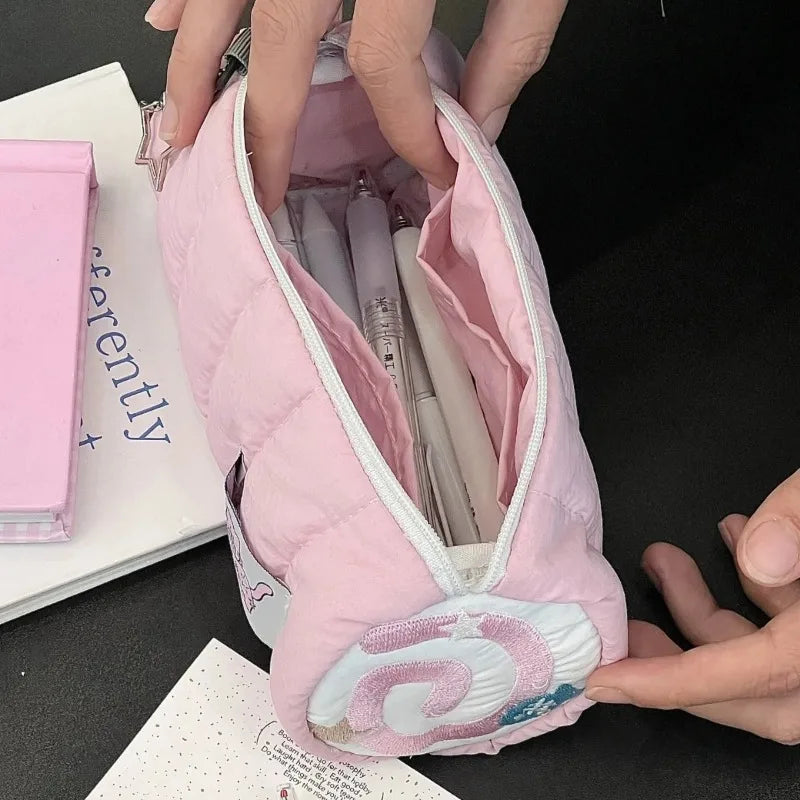 Student Stationery School Supplies Pink Towel Roll Pencil Case Kawaii Soft Pen Storage Bag Cosmetic Pouch Cartoon Large Capacity Oasis Select