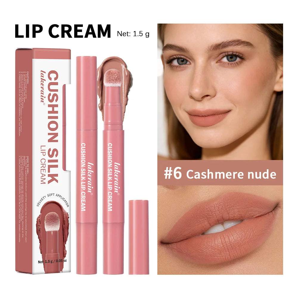 Lip Stain Air Cushion Lip Cream 2 IN 1 Lip & Blush Waterproof Matte Lip Glaze Mouth Red Lip Mud Non-fading Non-stick Cup Makeup Oasis Select Color 6
