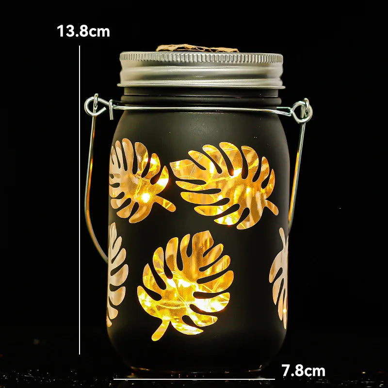 Carved Solar-powered Mason Bottle Garden Decoration Outdoor Courtyard Hanging Light Creative Atmosphere Portable Night Light Oasis Select Turtle leaf
