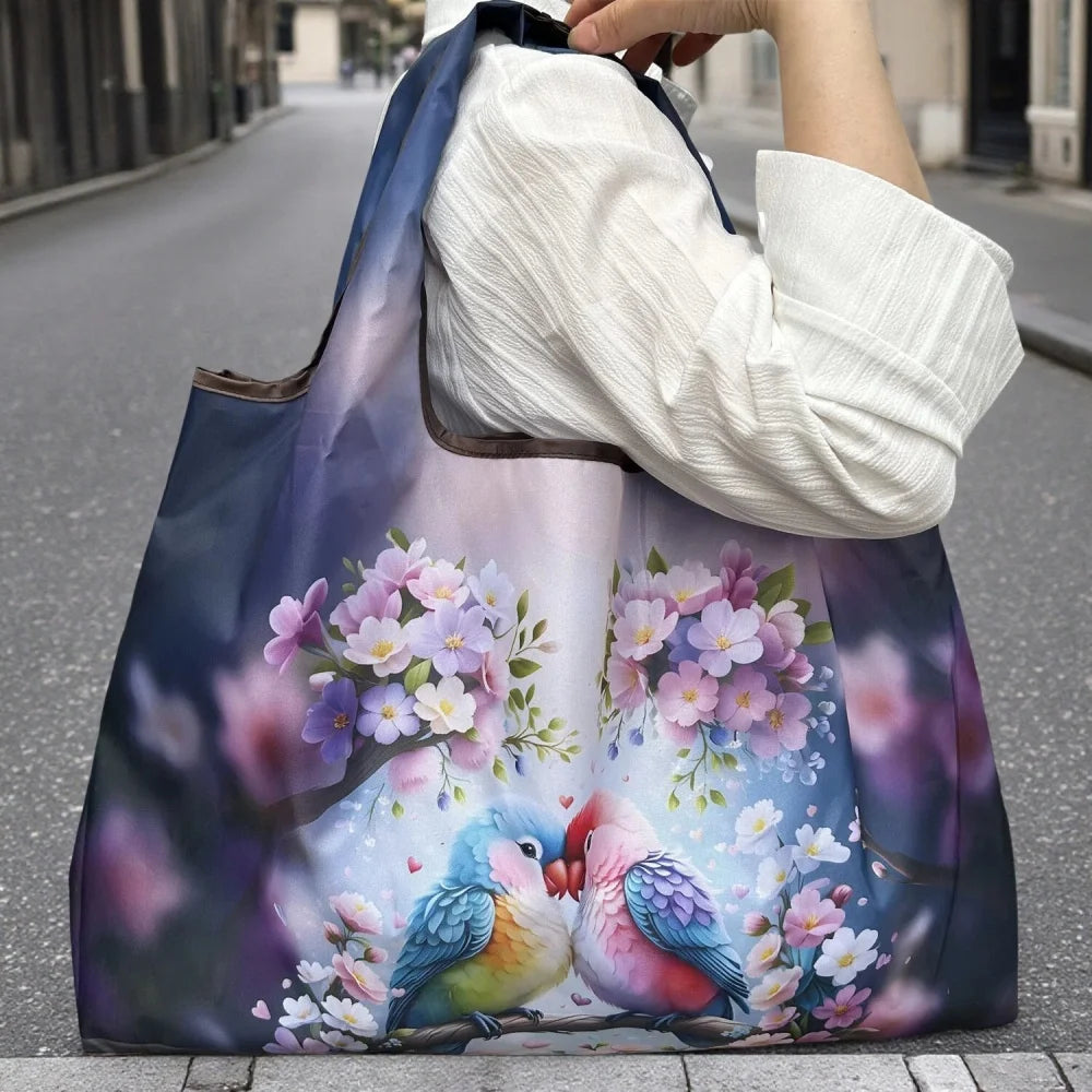 Oil Painting Print Folding Shopping Bag Portable Design Large Capacity Square Shopping Bag Foldable Feature Positioning Design Oasis Select Style 9