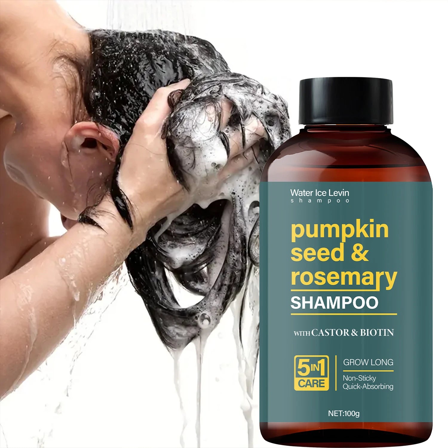 Water Ice Levin Pumpkin Seed & Rosemary Shampoo with Castor Oil & Biotin for Hair Growth, 5M Care, Non-Sticky Formula Oasis Select