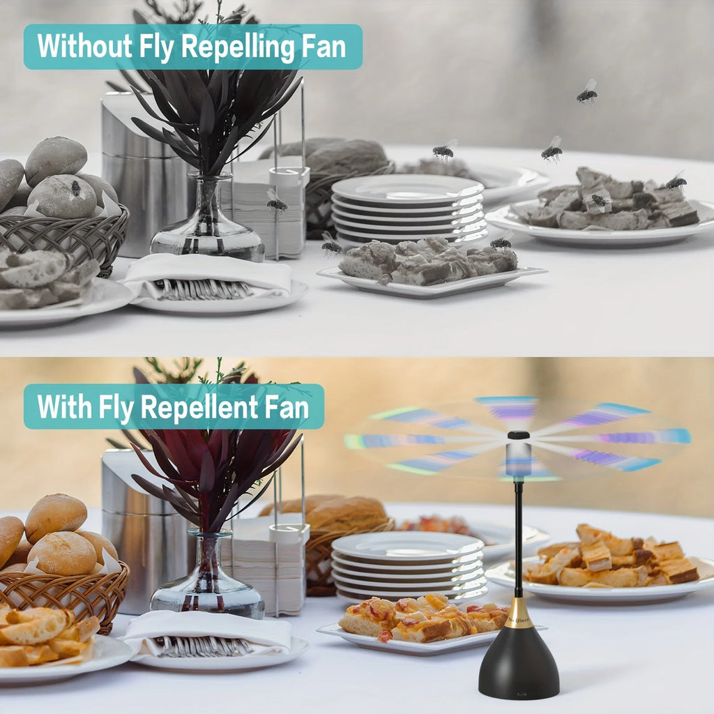 Practical Fly Repellent Fan with Soft Blades for Tables, USB or Batteries Powered, Soundless and Portable Keeps Your Food Clean Oasis Select