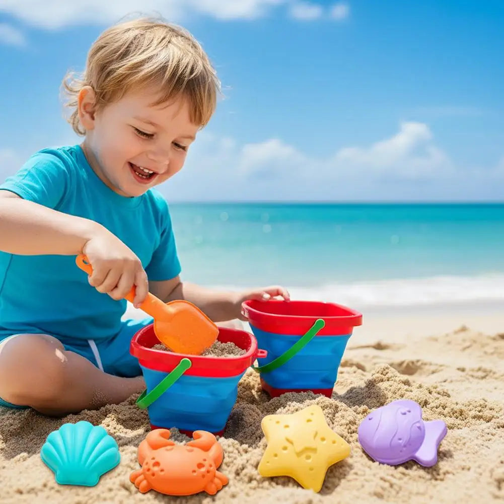 Foldable Beach Sand Toys Set – Collapsible Bucket & Molds