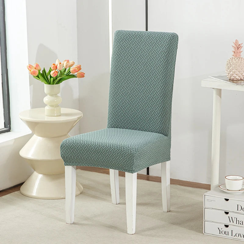 Long Checkered Jacquard Chair Cushion Cover, Elastic Dining Chair Slipcover, Solid Stretchable Seat Cover for Home Oasis Select green