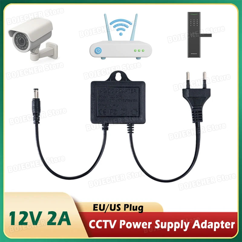 DC 12V 2A Power Supply Adapter For CCTV Security Surveillance Camera NVR DVR Router Charger 5.5x2.1mm Ports EU US Plug Oasis Select