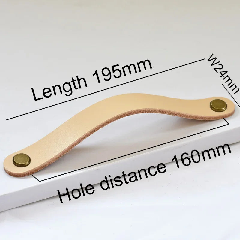Nordic Style Leather Cabinet Handles for Furniture Cupboard Closet Wardrobe Kitchen Knobs Vintage Drawer Door Pulls Oasis Select 160mmKhak-Bronze