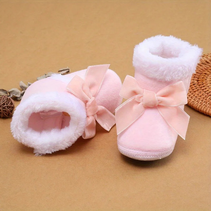 Winter baby girl's thick snow boots with plush cute pink furry cotton shoes warm non slip comfortable baby walking shoes Oasis Select
