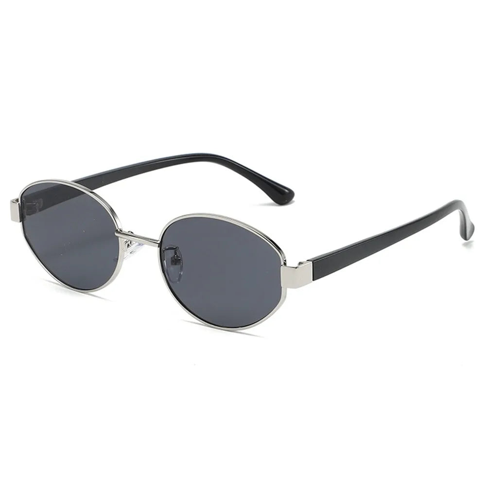 Fashion Outdoor Sports Oval Frame Sunglasses Vintage Unisex UV400 Sun Glasses Retro Trendy Punk Style Eyewear for Women & Men Oasis Select Silver-Black Grey