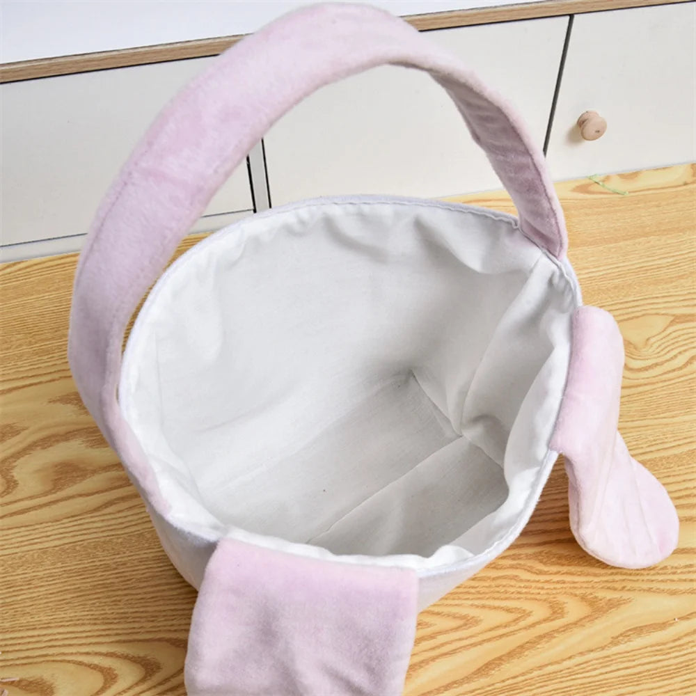 Cute Plush Easter Basket Rabbit Ear Candy Bag with Handle Bunny Storage Bucket Easter Egg Decorations Handbag Gift Bag Oasis Select