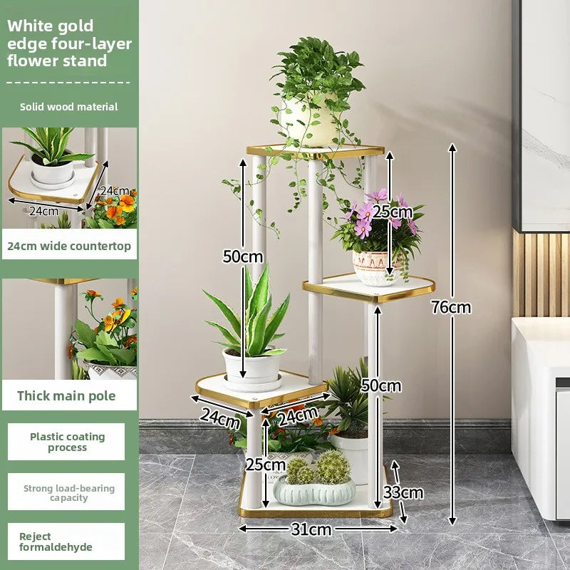 Solid wood flower rack indoor multi-layer green plant flower pot rack floor-to-ceiling flower rack Oasis Select White-4