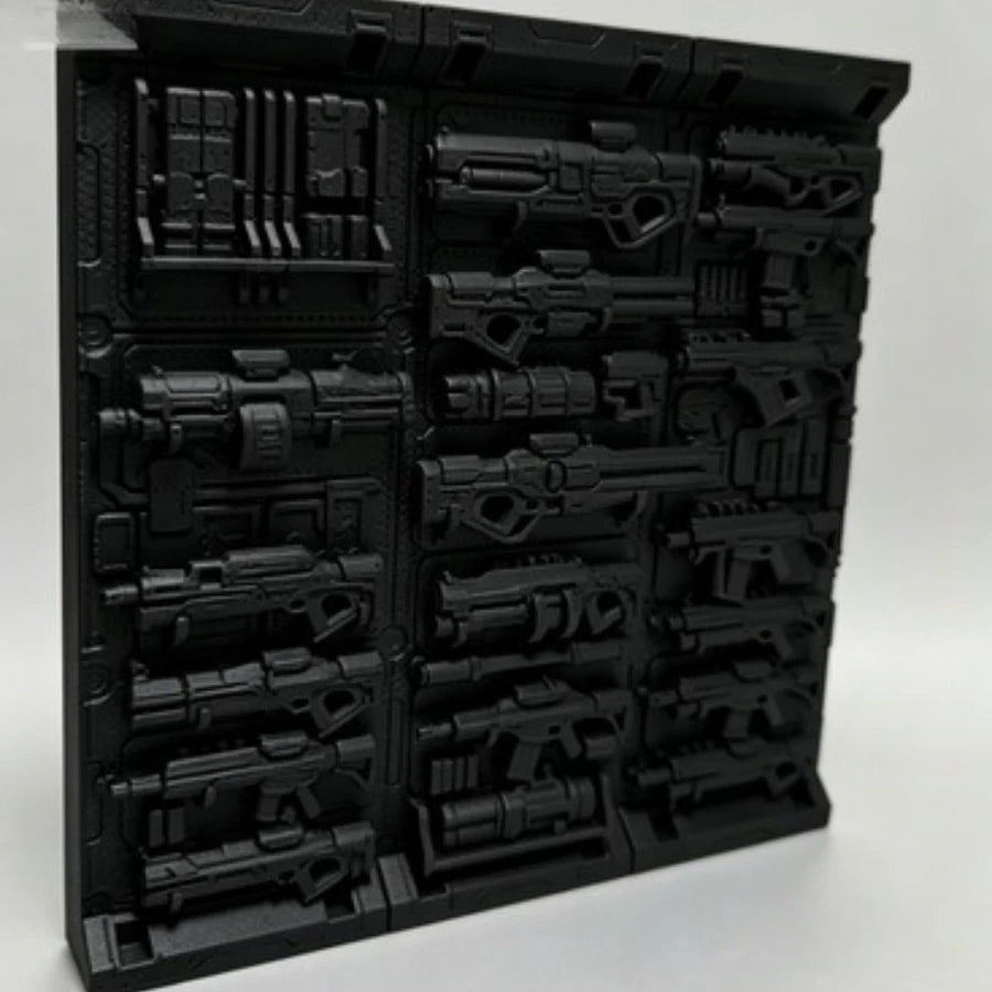 Sci-Fi Weapon Wall Panel Model - Cyberpunk Gun Rack Terrain, Industrial Tech Diorama Base for Miniature Scenery Oasis Select black 10cm