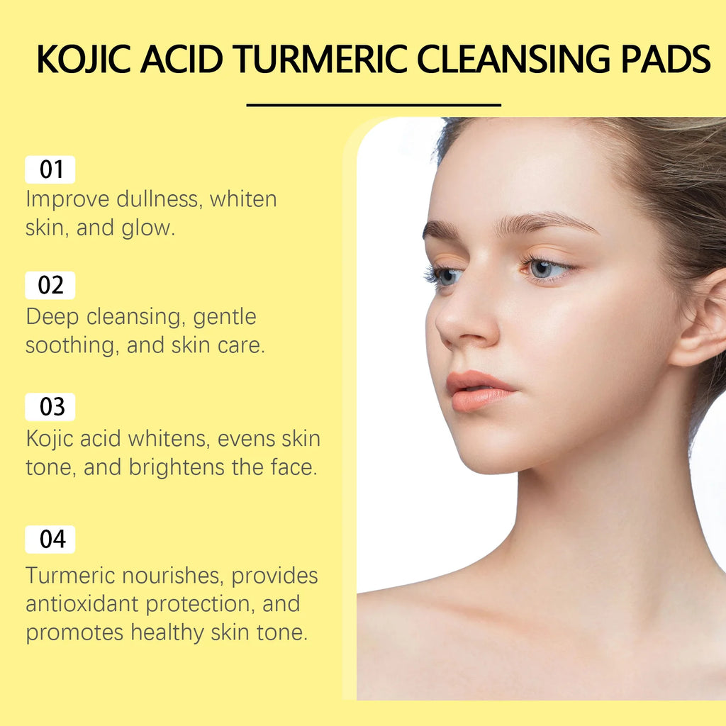 Turmeric Kojic Acid Facial Exfoliating Cleansing Pads Clogged Pores Oil Remover Glow Brighten Daily Lemon Facial Cotton Sponges Oasis Select