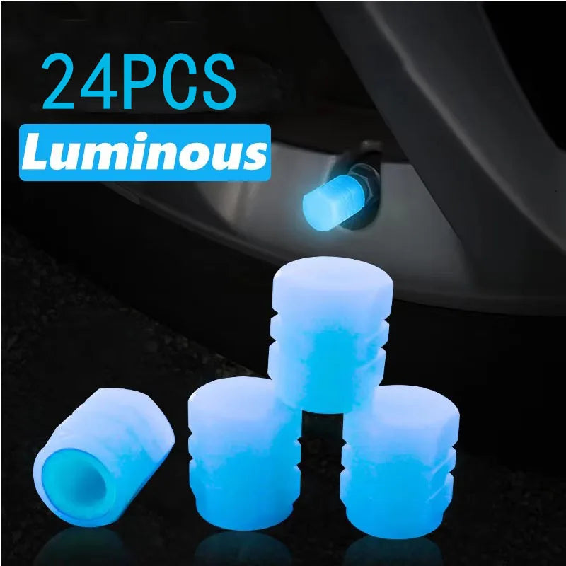 4-24PC Luminous Valve Caps Fluorescent Red Night Glowing Car Motorcycle Bicycle Wheel Styling Tyre Hub Universal Cap Decor 20Pcs Oasis Select 24PCS Blue