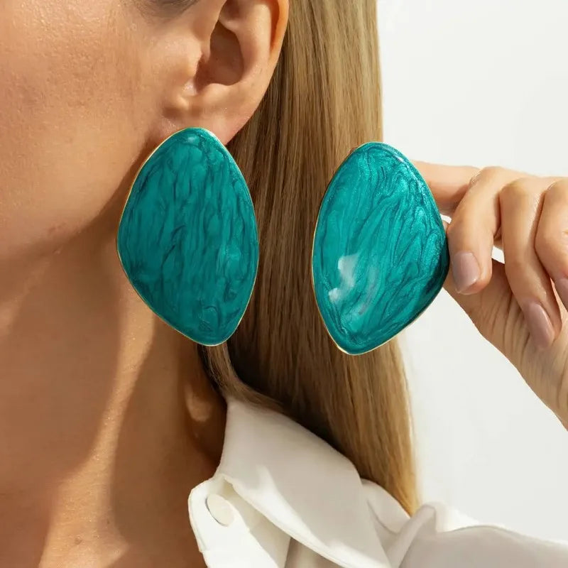 New Trendy Geometric Large Stud Earrings Women Vintage Drip Oil Irregular Triangle Earrings Party Jewelry Oasis Select