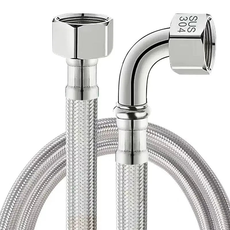 New 1pcs 20-200cm Stainless Steel Braided Flexible Hose Household Water Heater Toilet 90° Bend Pipe Elbow Water Inlet Pipe Oasis Select