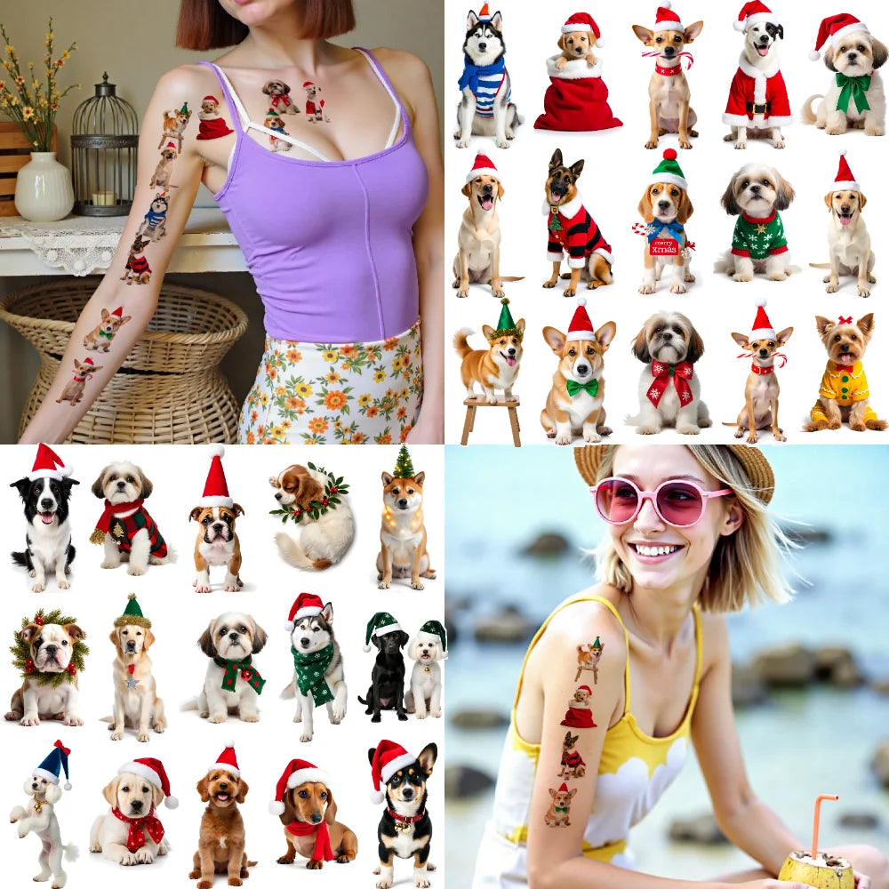 54-Piece Christmas Dog Temporary Tattoos – Waterproof Stickers Temporary Tattoo Set Oasis Select