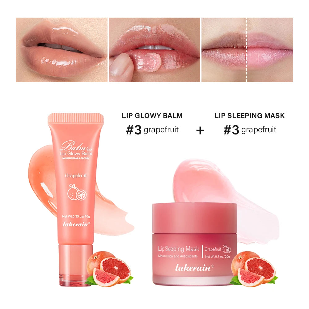 Moisturizing Lip Care Kit Lip Glowly Balm Sleeping Lip Mask Deep Hydrate Night Sleep Mask Reduce Lip Lines Remove Dead Skin Oasis Select grapefruit