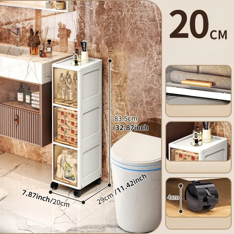 Heavy-Duty Space-Saving Flip Slim Cabinet 3-5 Tiers 20cm Wide Rolling for Kitchen Bedroom Bathroom Living Room 2 Colors Option Oasis Select 3 Layers-tawny