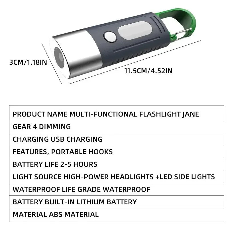 Mini High Power LED Flashlight Camping Light with 3 LEDs And Side Lights Telescopic Zoom Waterproof Lampshade Oasis Select