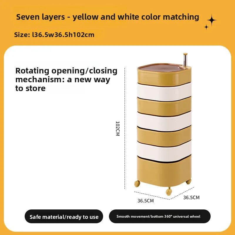 Bedside table 360 rotating mobile bedroom small cabinet Douyin Internet celebrity small storage simple locker Oasis Select 7 yellow and white