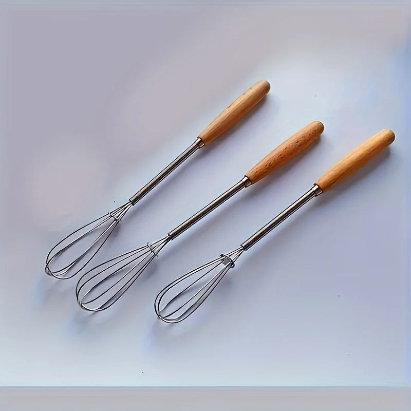 1pc/3pcs Set of Whisks with Solid Wood Handles, Stainless Steel Kitchen Whisk and Cream Mixer Oasis Select 3pcs
