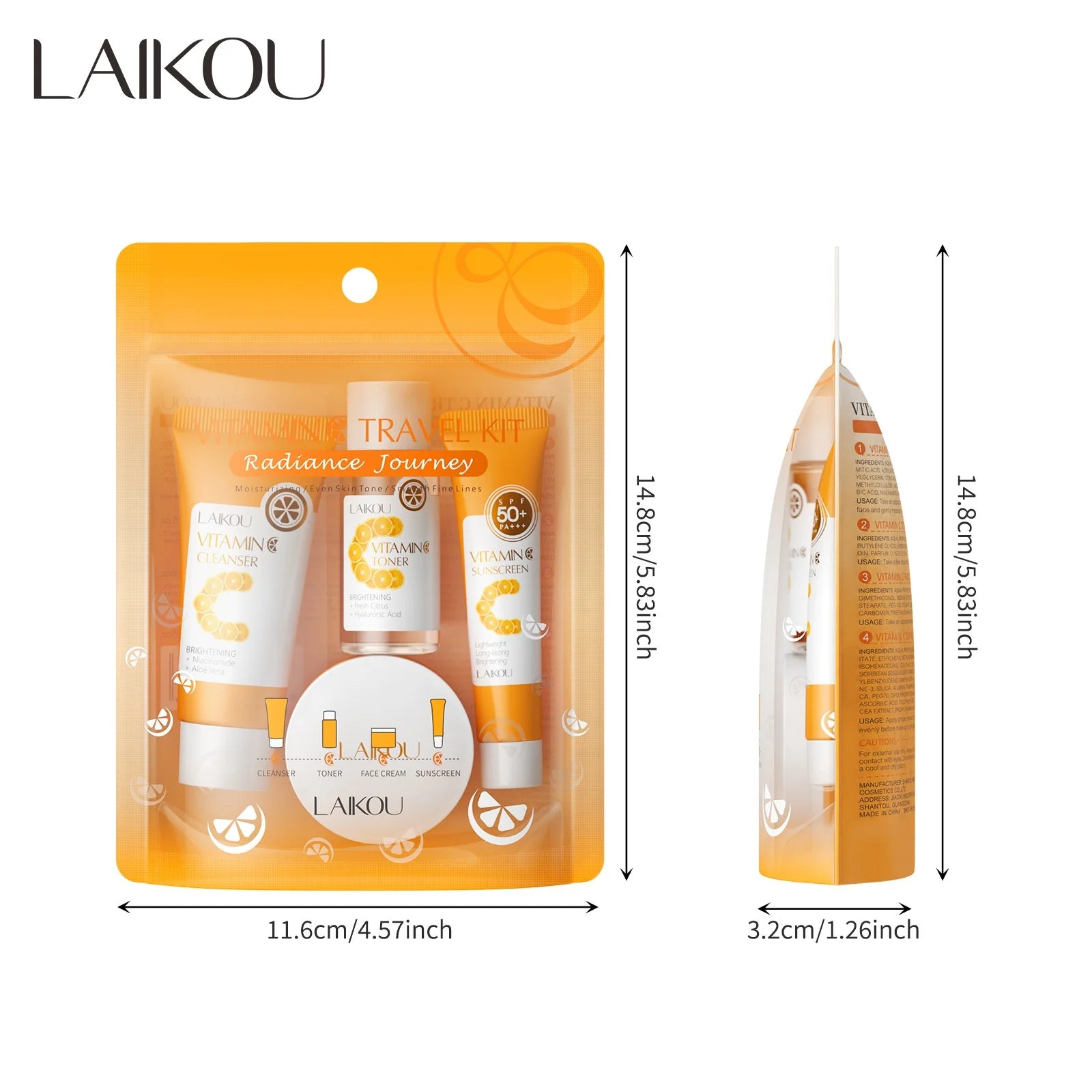 Vitamin C Skincare Set 4pcs Travel Kit Cleanser Toner Essence Cream Sunscreen Protection Deep Cleansing Moisturizing Facial Care Oasis Select 01