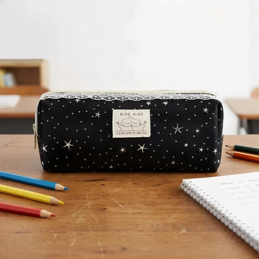 Lace Star Dots Y2k Dots Pencil Case Pencil Pouch Desktop Storage Korean Style Pen Bag Cute Dog Cat Friend Multi-functional Oasis Select