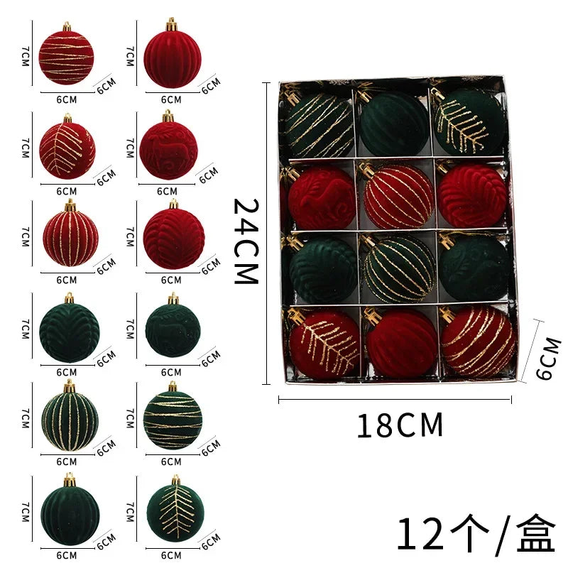 12-Pack Velvet Christmas Ball Ornaments 6cm – Red, Green & White