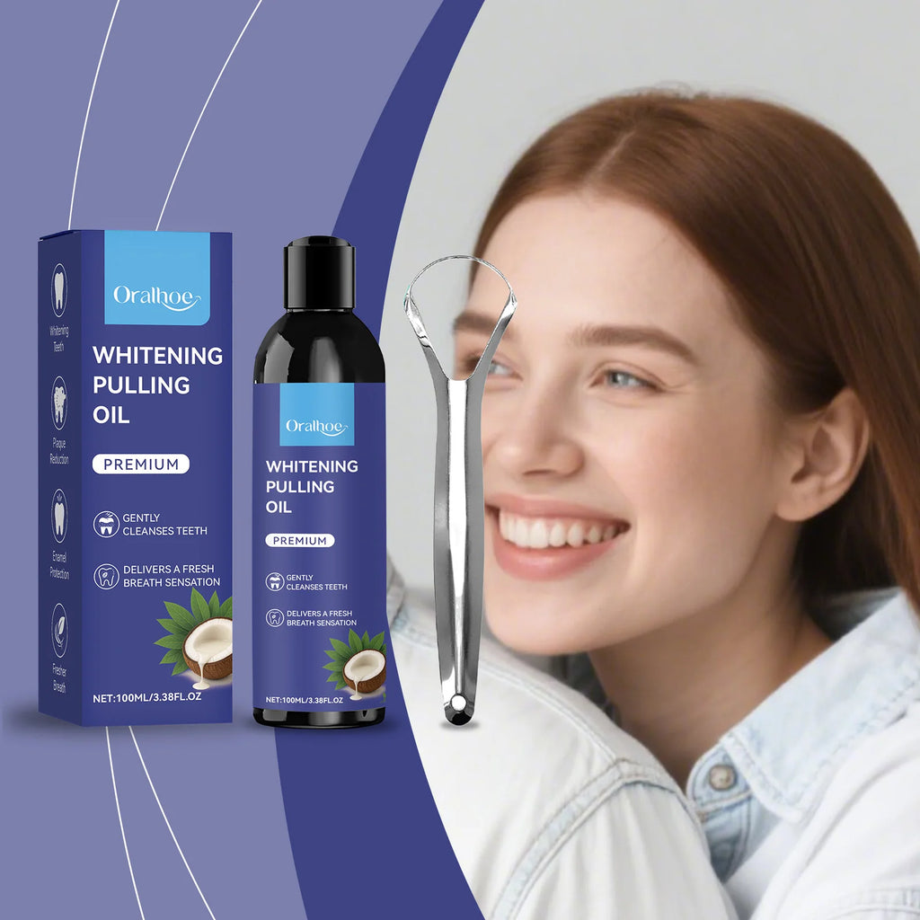 Coconut Pulling Oil With Tongue Scraper Teeth Whitening Oral Hygiene Cleansing Fresh Breath Alcohol-Free Odor Removal Mouthwash Oasis Select