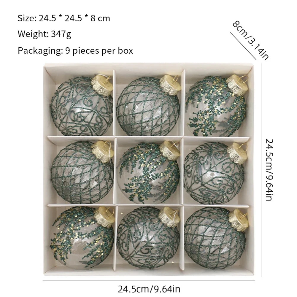Elegant 9 PCS Transparent 8cm PET Christmas Ball Set Signed For Home Decor Christmas Trees Hanging Ornaments Oasis Select green China Mainland