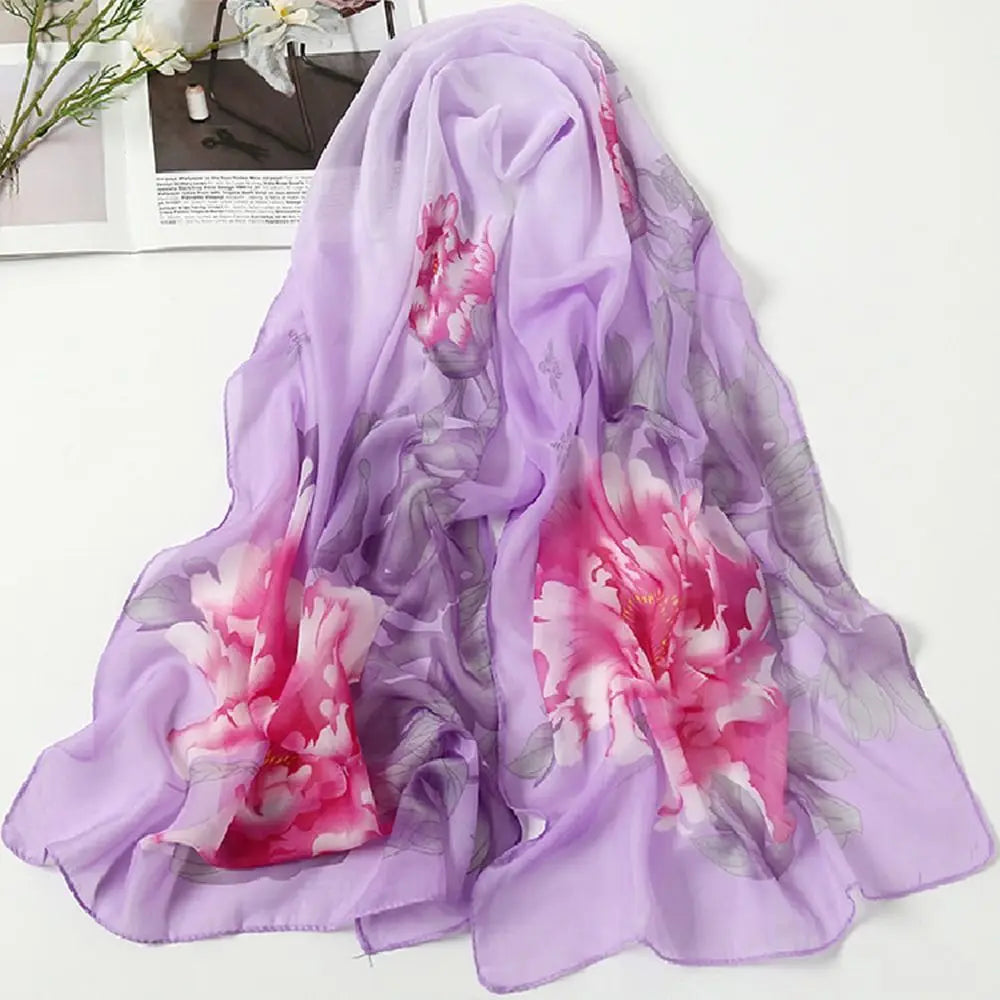 Elegant 160*50cm Chiffon Scarf Sunscreen Gradient Shawl Silk Flower Print Washable Beach Gauze Scarf for Women Oasis Select
