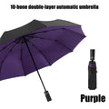Fully automatic solid-color double-layered thickened windproof folding umbrella with 10 ribs provides sun and rain protection. Oasis Select Purple 10K