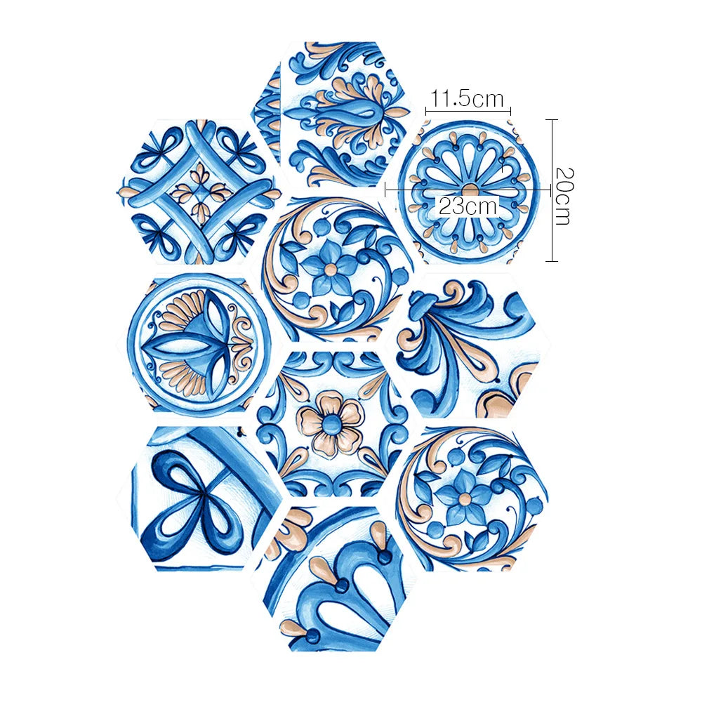 Stereoscopic simulation hexagonal self-adhesive ceramic tile decorative anti-skid coating twill film floor tile wall decor Oasis Select DB044 10pcs