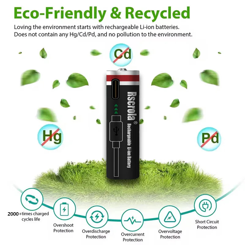 1.5V AAA Rechargeable Li-ion Battery 8000mAh Type-C USB Fast Charging for Toys Shaver Smart Home Devices Oasis Select