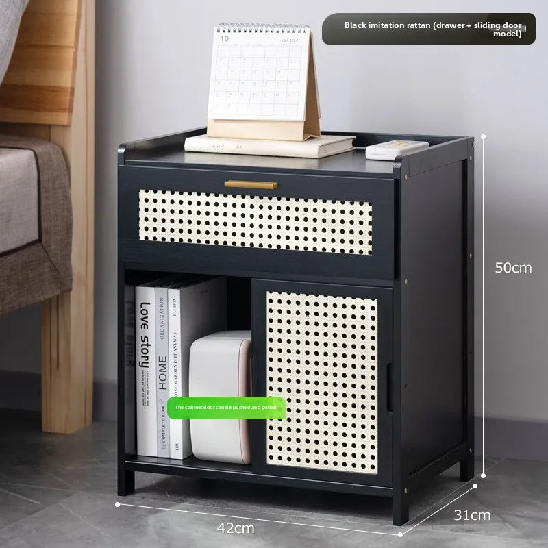 Bedside table Simple solid wood small cabinet Light luxury storage cabinet Bedroom bedside simple Nordic European modern mini Oasis Select Single draw black