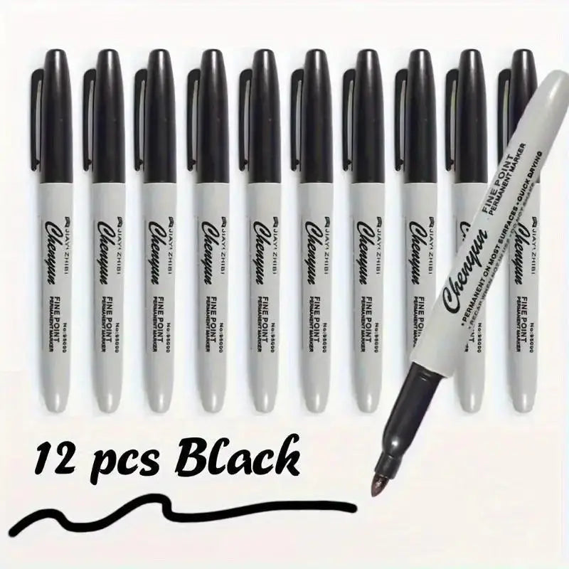 1Set Black Permanent Marker Pens, Fine Tip, Waterproof, Quick Drying Outlining Drawing Pen Marker Pen Oasis Select A1