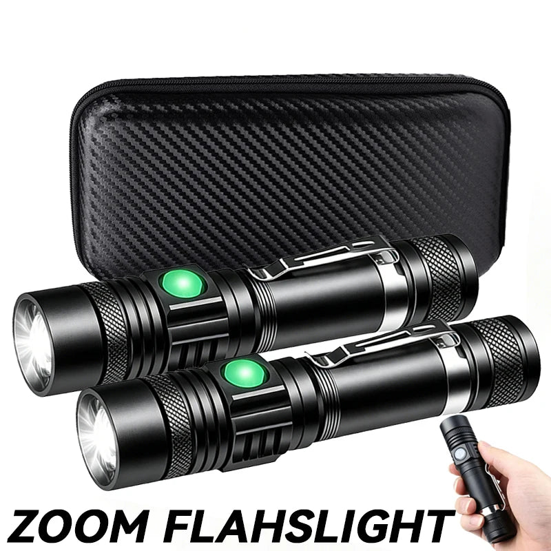 T6 LED Zoomable Rechargeable Flashlight | Headlamp & Pen Clip