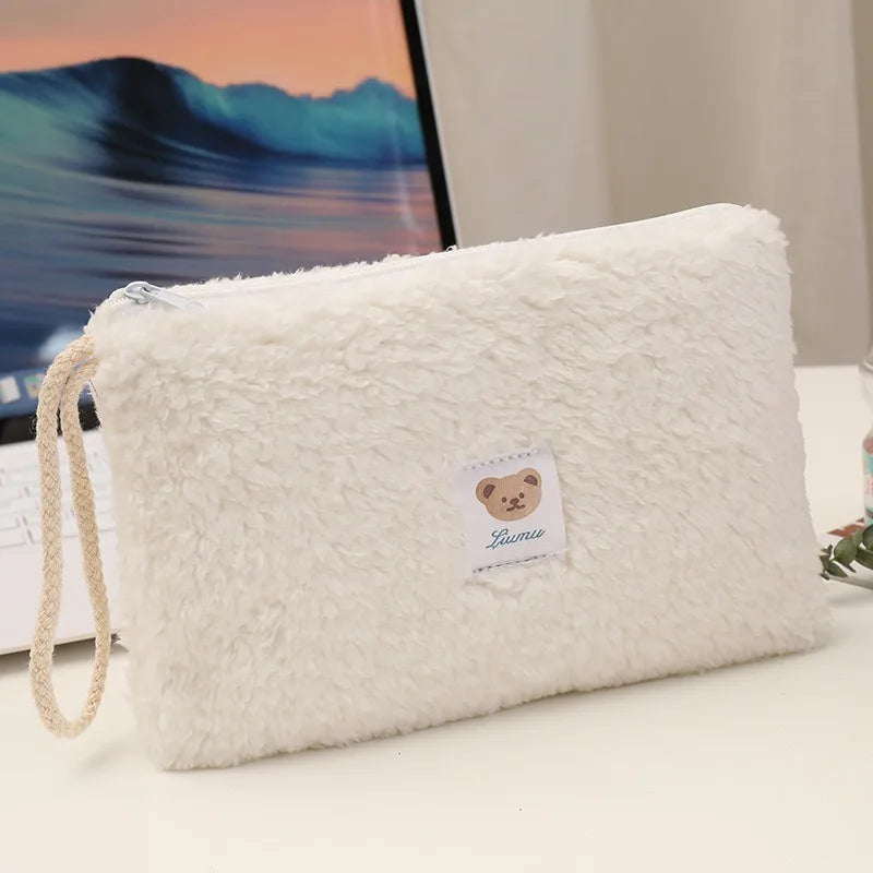 Large Capacity Cute Plush Travel Cosmetic Lipstick Storage Bag Women Makeup Kits Handbags Organizer Wallet Pencil Case Pouch Bag Oasis Select Beige