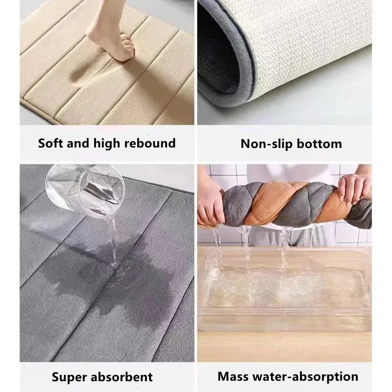 60*40cm Super Absorbent, Super Absorbent, Super Anti Slip Striped Coral Velvet Bathroom Floor Mat, Bathroom Mat, Door Mat Oasis Select