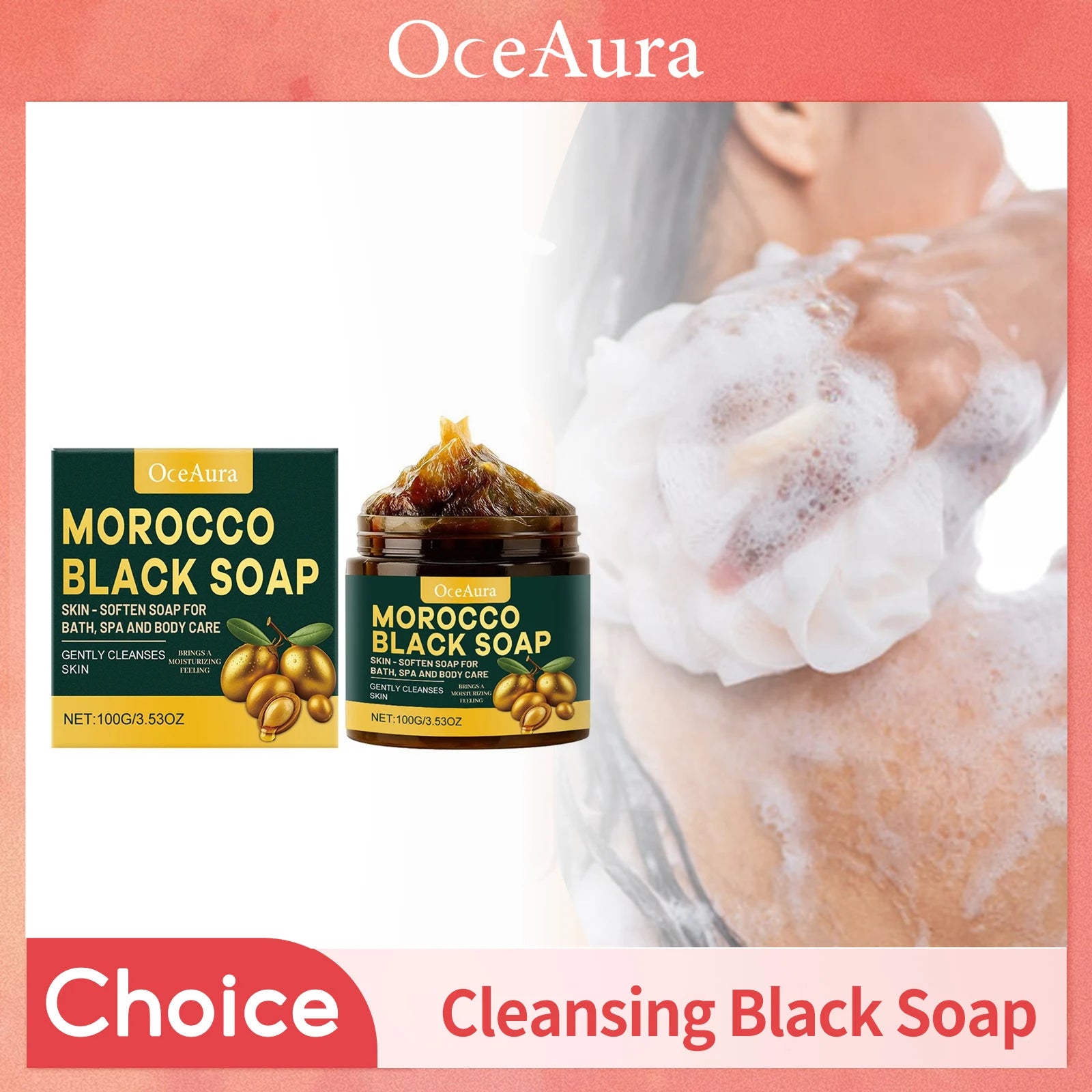 100g Moroccan Black Soap Acne Removal Deep Cleaning Exfoliating Reduce Dark Spots Pimple Revitalizing Smooth Skin Body Wash Soap Oasis Select