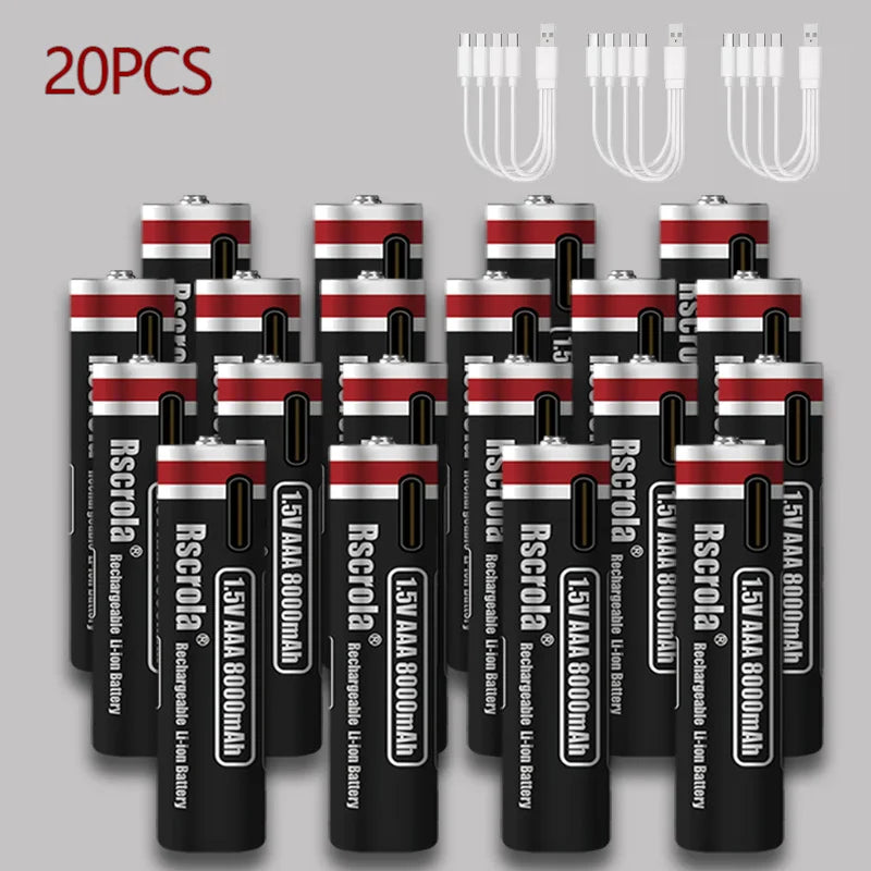 1.5V AAA 8000mAh Lithium Battery - USB Type-C Rechargeable for Portable Speakers, Gamepads, Clocks & Flashlights Oasis Select 20 pcs AA Batteries 1.5V