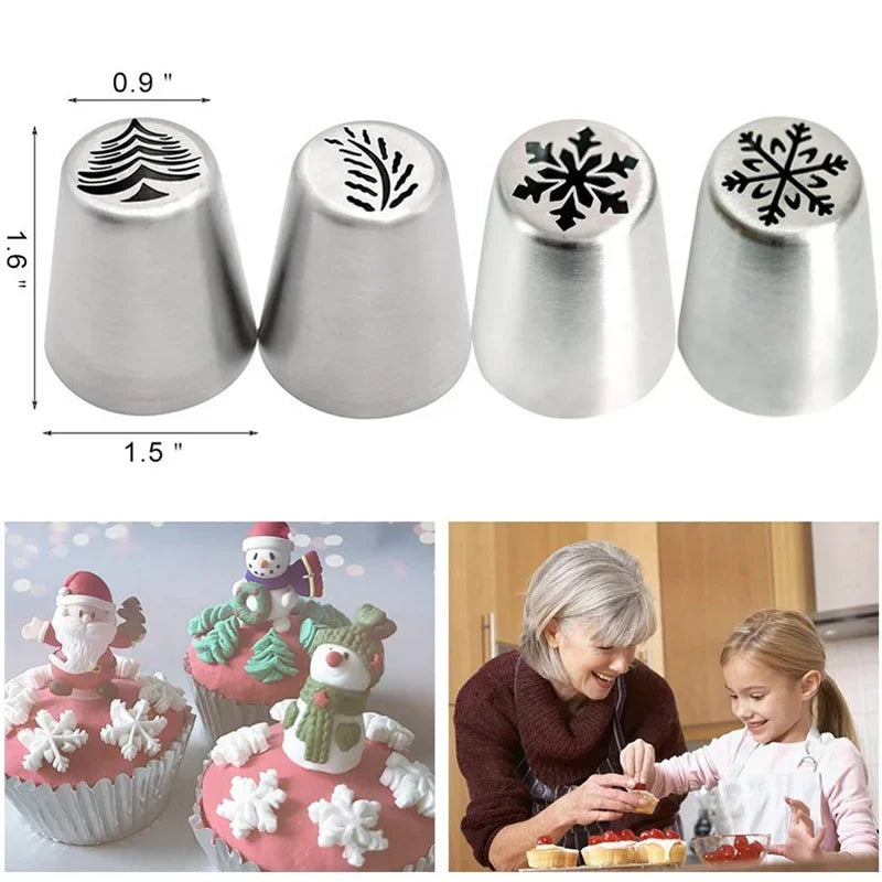 Stainless Steel Christmas Cream Cake Icing Piping Nozzles Set Tree Snowflake Cupcake Decorating Flower Mouth Pastry Baking Tools Oasis Select