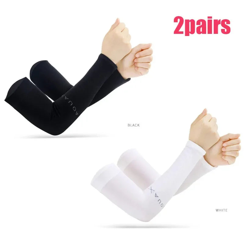 Summer Ice Silk Long Sleeves Anti-Sunburn Arm Cover Men Women Cuff New Cool Hand Sleeves Anti-UV Cycling Arm Sleeve Fingerless Oasis Select black-white A